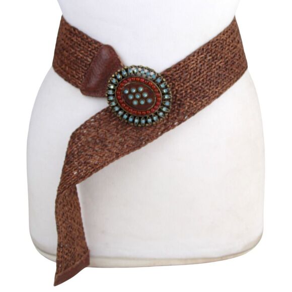 Leatherock BRAIDED BROWN REAL LEATHER 2 3/8"Wd DRESS CASUAL BELT Sz S/32 (A36 - Picture 1 of 13